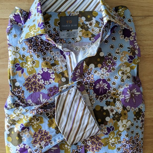 NWOT Thomas Dean Floral Print Sport Shirt - Picture 1 of 3